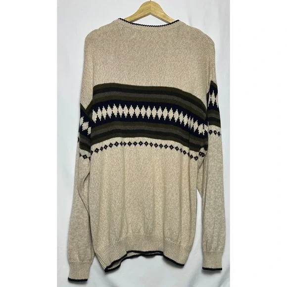 FARGO CLOTHING & SUPPLY CO Mens XL Crew Neck Long Sleeve Sweater Beige Fair Isle - Picture 2 of 5